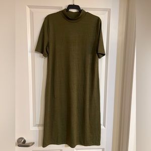 Banana Republic Factory olive green short sleeve knit dress with mock neck.